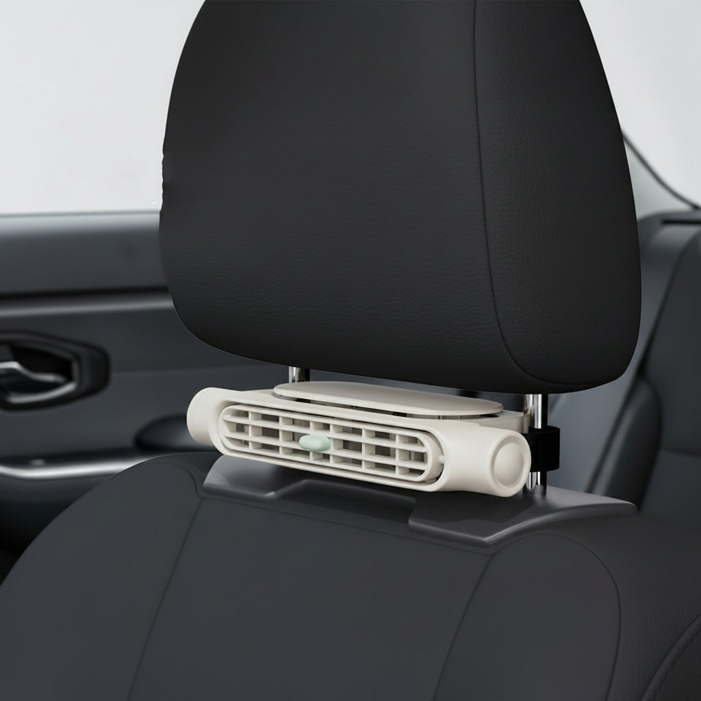 BreezeX Car Fan – Bladeless USB Headrest Mount for Comfortable Backseat Airflow 0