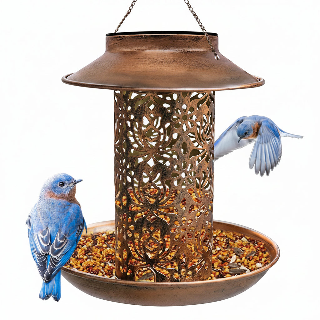 Breeze Outdoor Bird Feeder with Solar Night Light – Weather-Resistant Cage Design for Garden Use 0