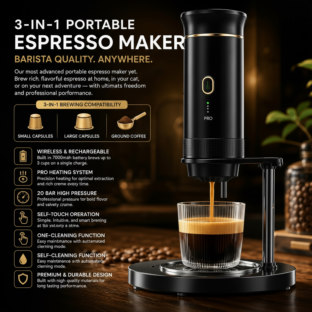 Evara Portable Espresso Maker – Wireless 3-in-1 Coffee Machine for Travel Convenience 0