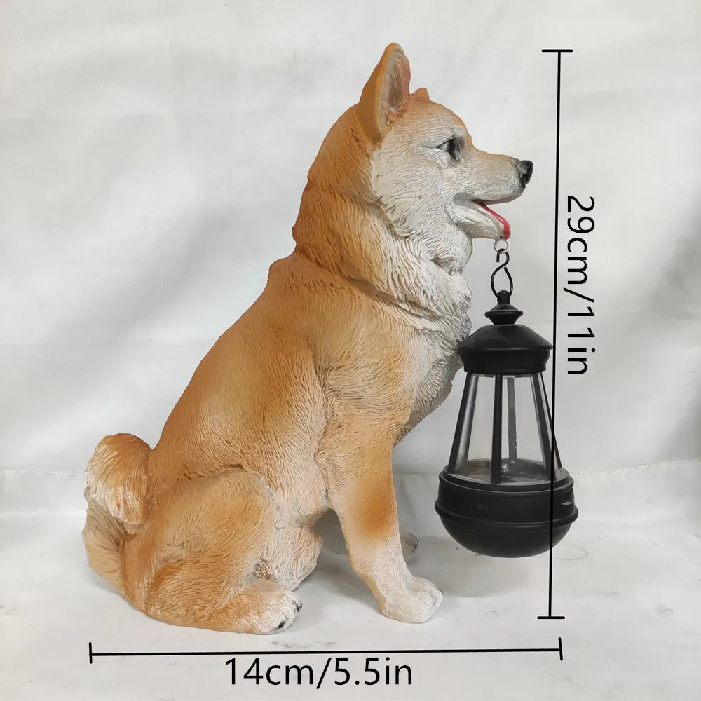 Pavo Outdoor Resin Puppy Statue – Solar Garden Ornament for Charming Patio Decor 0