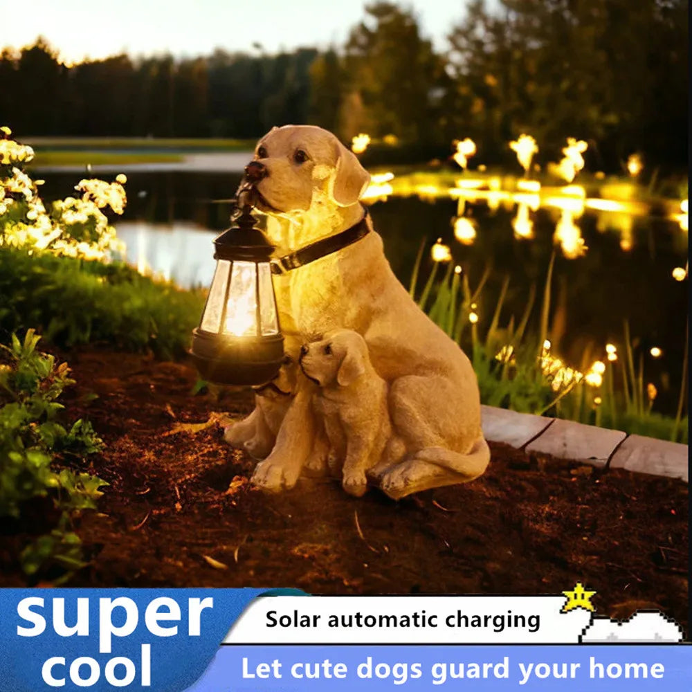 Pavo Outdoor Resin Puppy Statue – Solar Garden Ornament for Charming Patio Decor 1
